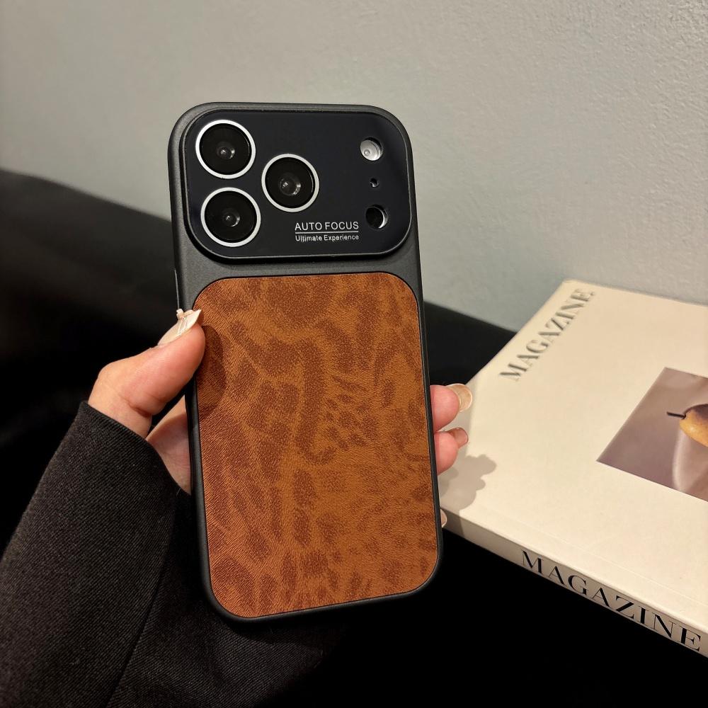 

Leather Leopard Print Phone Case For iPhone 17 16 15 14 13 Pro Max Matte Shockproof Full Bumper Large Window Orange Cover iPhone17