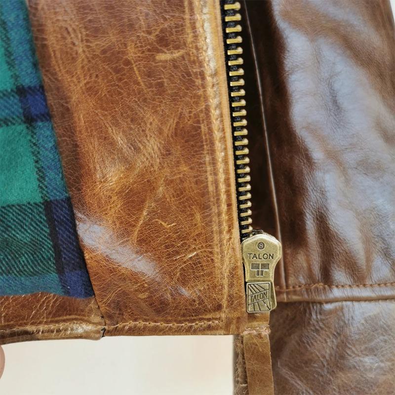 Chinese Size Oil Waxed Cowhide Genuine Leather Jacket Men Color Changes Slim Fit Real Skin Coat Autumn Chaqueta Cuero Hombre Mens Jackets