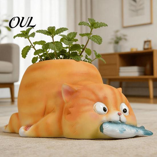 Süße Katzen Pflanzgefäße für Sukkulenten Fischfressende Pflanzgefäße, Blumentopf mit Drainage, Lustige Kreativ geformte Blumen Corgi Sukkulenten, Zimmerpflanzen,