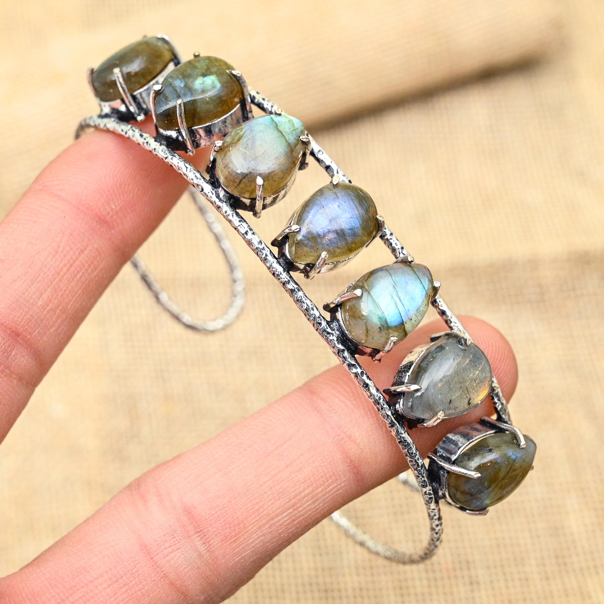 

Восхитительный браслет из стерлингового серебра 925 пробы ручной работы с драгоценным камнем лабрадорит для женщин