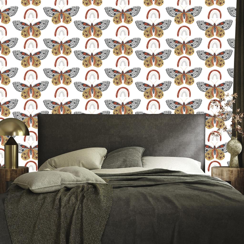Rainbows and Butterflies Boho Wallpaper Gray and Gold for Living Room and Bedroom 50x1000