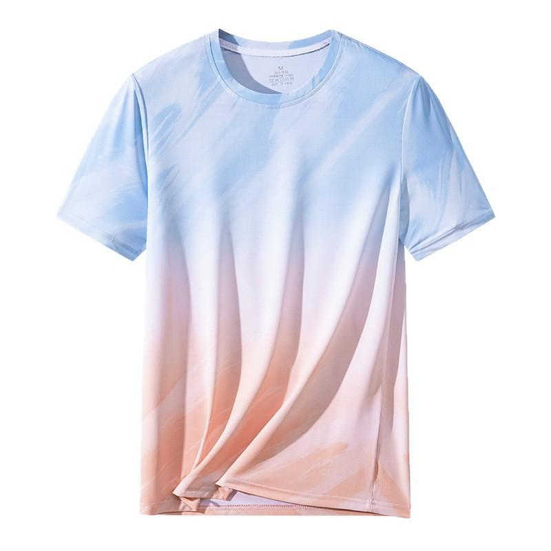 Men's Gradient Ice Silk T-Shirt - Quick Dry Cool Short Sleeve Summer Casual Top