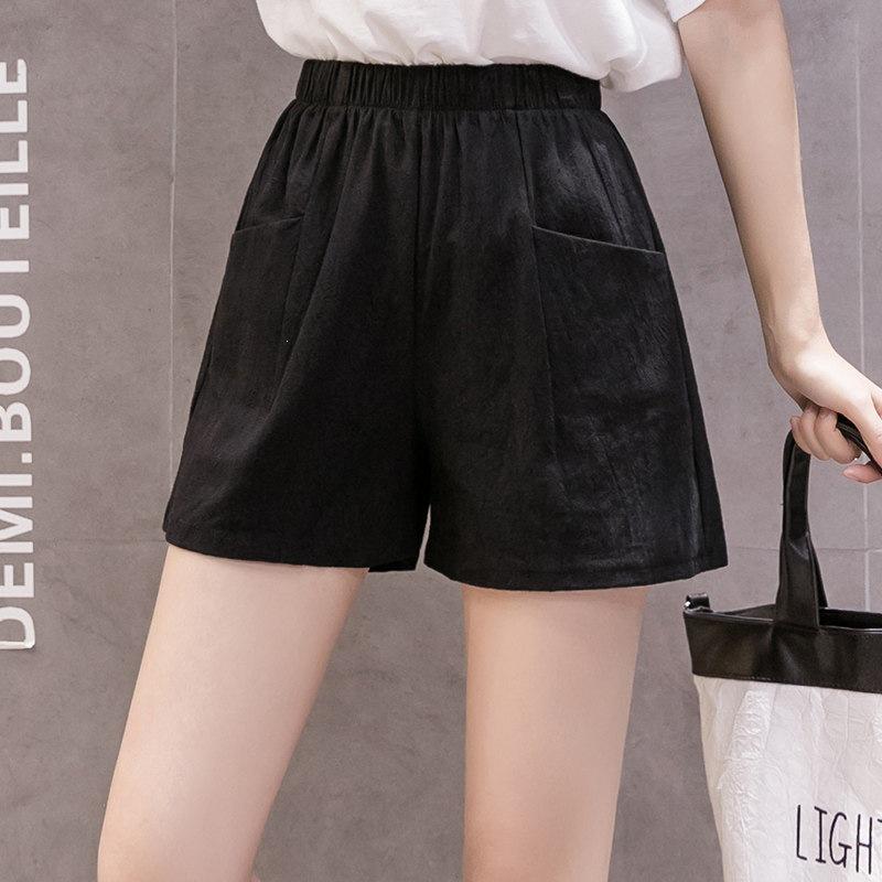 Damen-Shorts aus Baumwoll-Leinen-Mischgewebe mit weitem Bein: Trendige, lässige Bermudas für Frühling/Sommer – für Sport oder Zuhause.