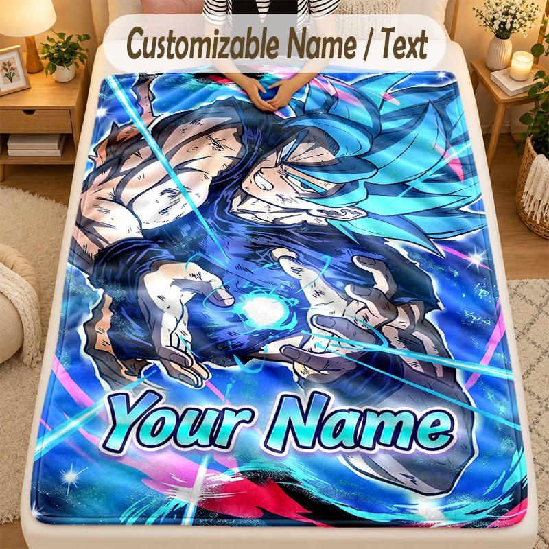 Flannel BlanketDragon Ball Custom Name Text Personalized Soft Warm Throw Blanket Home Decor Gift
