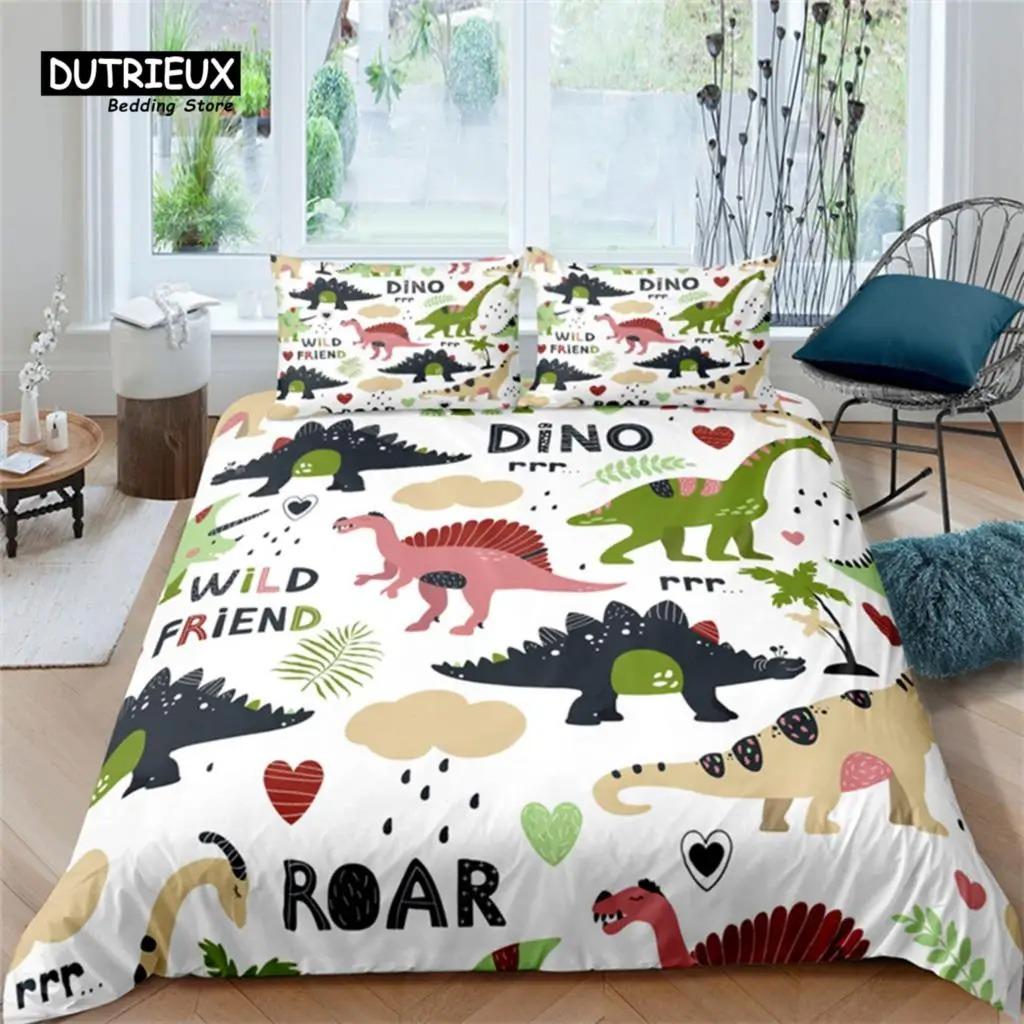Cartoon Dinosaur Toddler Bedding Set Cartoon Animals Duvet Cover Microfiber Quilt Cover For Kids Boys Girl Teen