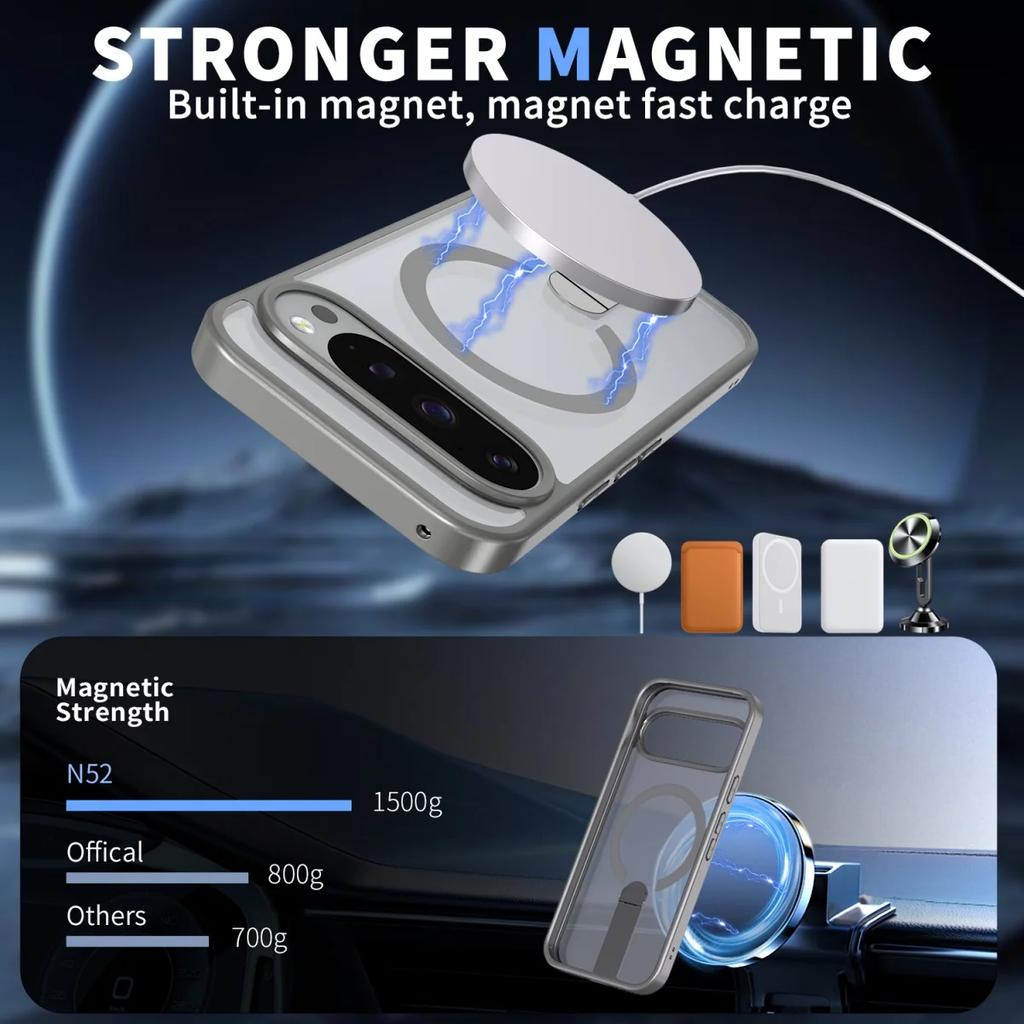 Matte Translucent TPU+PC Wireless Charge Armor Phone Case For Google Pixel 10 9 Pro XL 9A Alloy Bracket/Camera Len Protect Cover