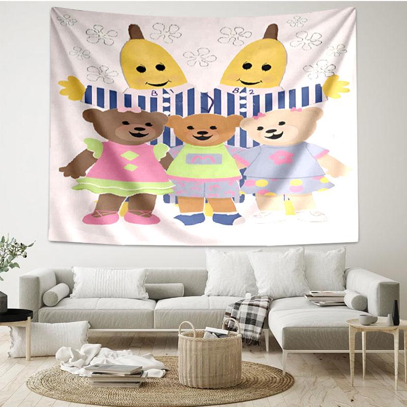 Bananas in Pyjamas Print Tapestry - Portable Wall Decor Cloth, for Home, Dorm, Travel, Bedroom, Living Room - Ideal Birthday Housewarming Gift
