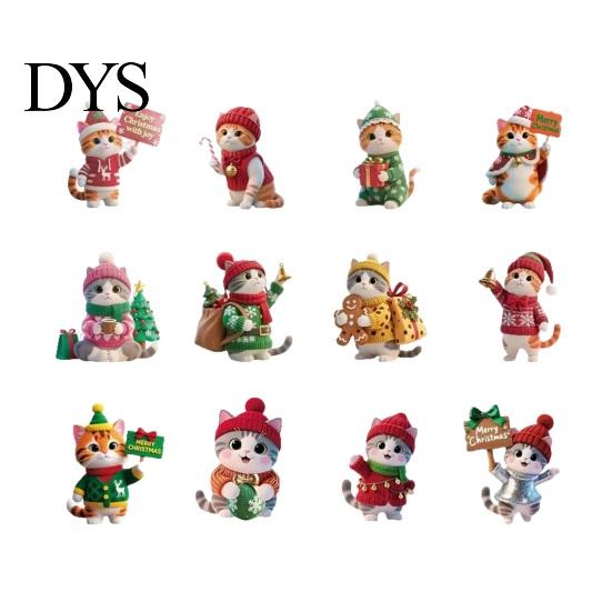 Seasonal Home Decoration Accessories Cute Kitten Christmas Tree Hanging Ornaments with Lanyards, Wooden Cat Animal Pendants, Decorative Charms