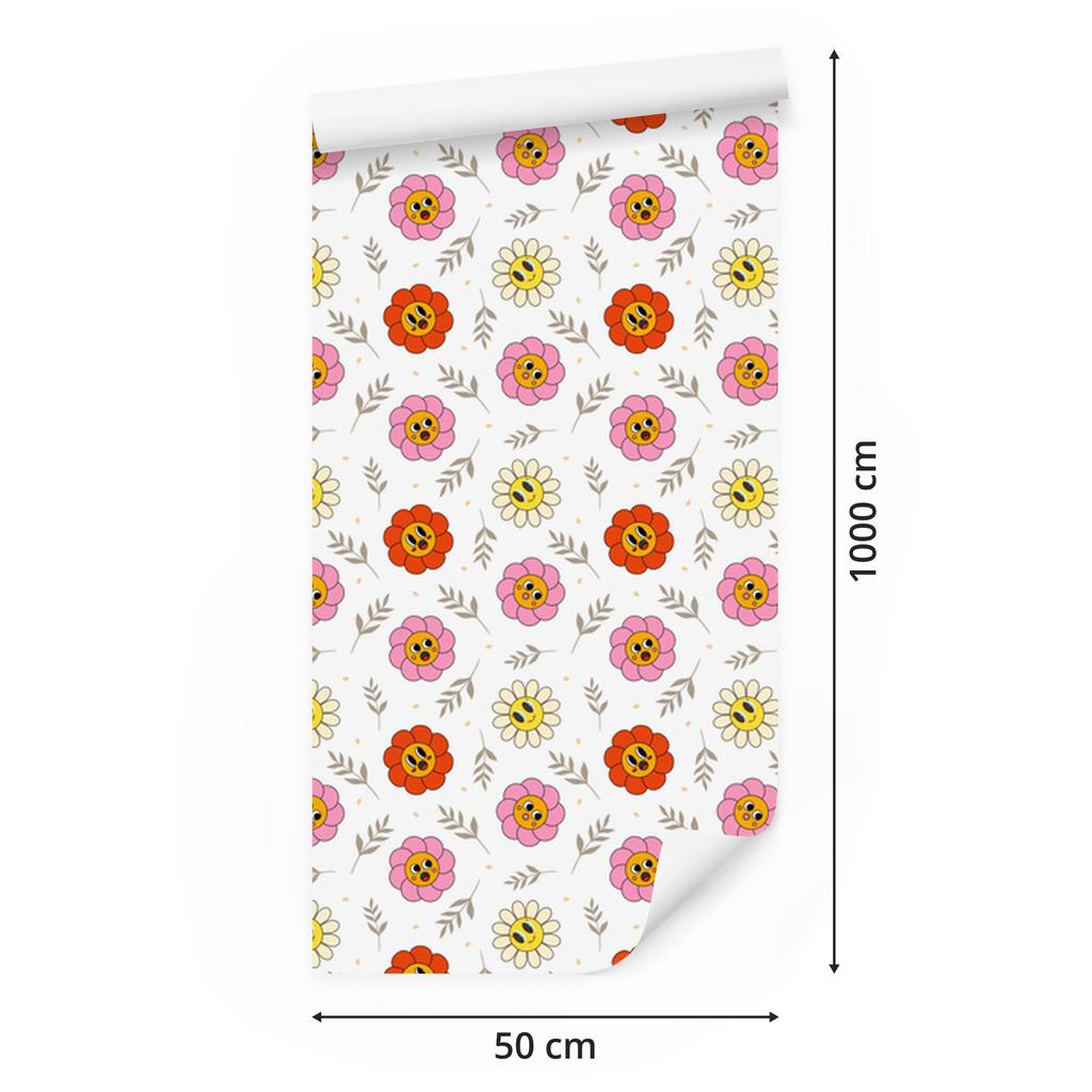 Wallpaper Flowers White, Powder Pink and Light Gray 50x1000