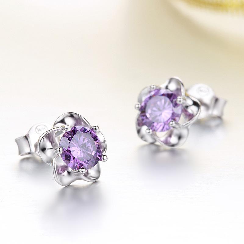 

925 Sterling Silver Fashion Flower Shape AAA Zircon Earrings Gift Jewelry