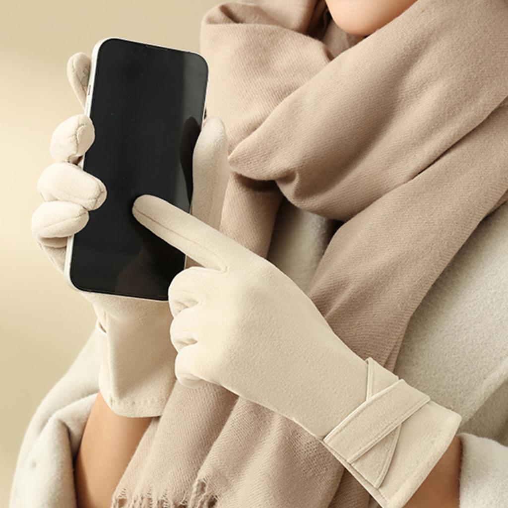 1 Pair Winter Fleece Touchscreen Gloves for Women Cold Weather Outdoor Riding Driving Windproof Warm Touchscreen Finger Gloves