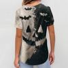 Women's Fashion Short Sleeve Halloween Print V-Neck Pocket Workwear Tops
