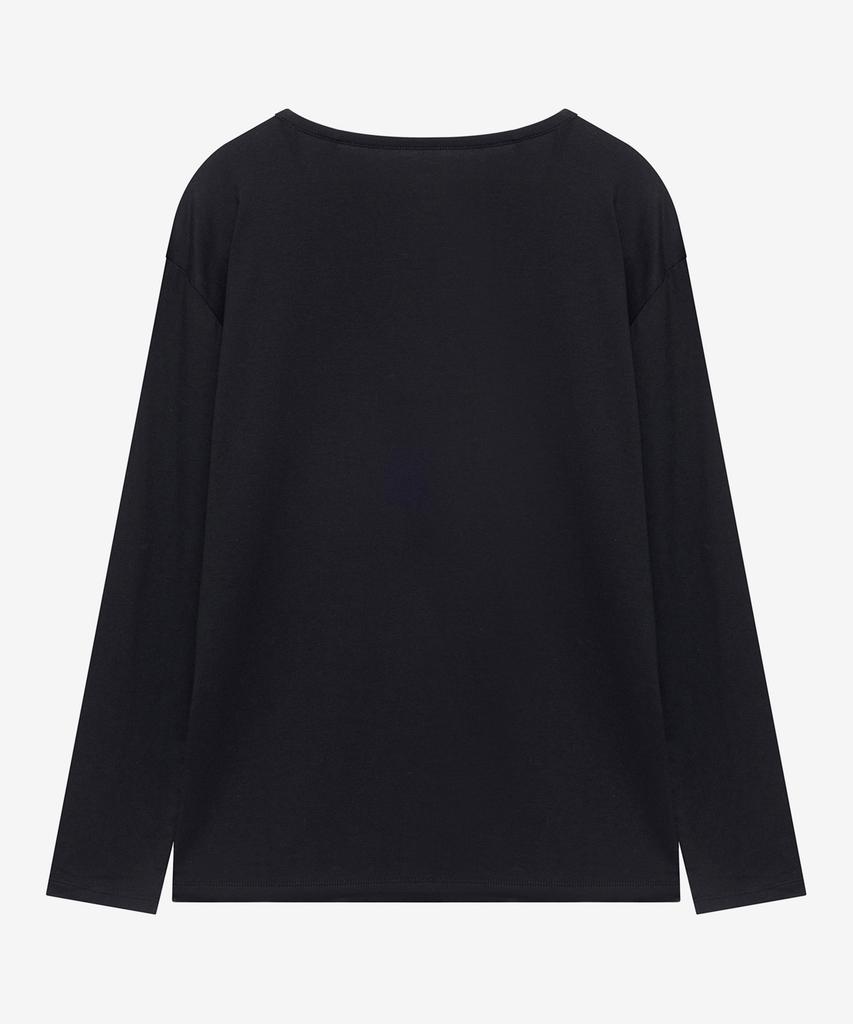 BASIC HOUSE Women'S Flowy Spandex U-Neck Oversized Long Sleeve T-Shirt Black