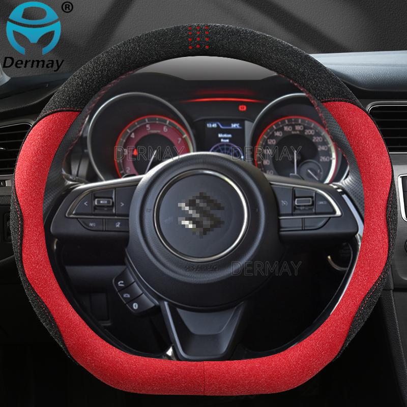 For Suzuki Swift 2017 2018    DERMAY Suede Leather Car Steering Wheel Cover Non-slip Auto Accessories Interior