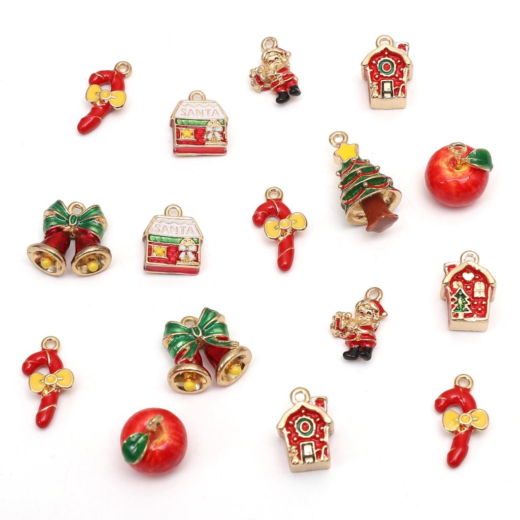 Christmas Series Pendant Alloy Mini Hand-Painted Snowman Apple Charms For DIY Handmade Necklaces Jewelry Making