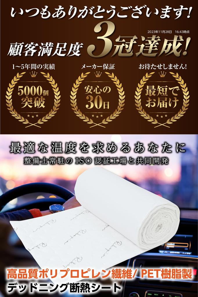 GEARMAN Schalldämmmatte, 50cm x 6m, Thinsulate Nadelfilz, für Autos, Schallabsorptionsmatte