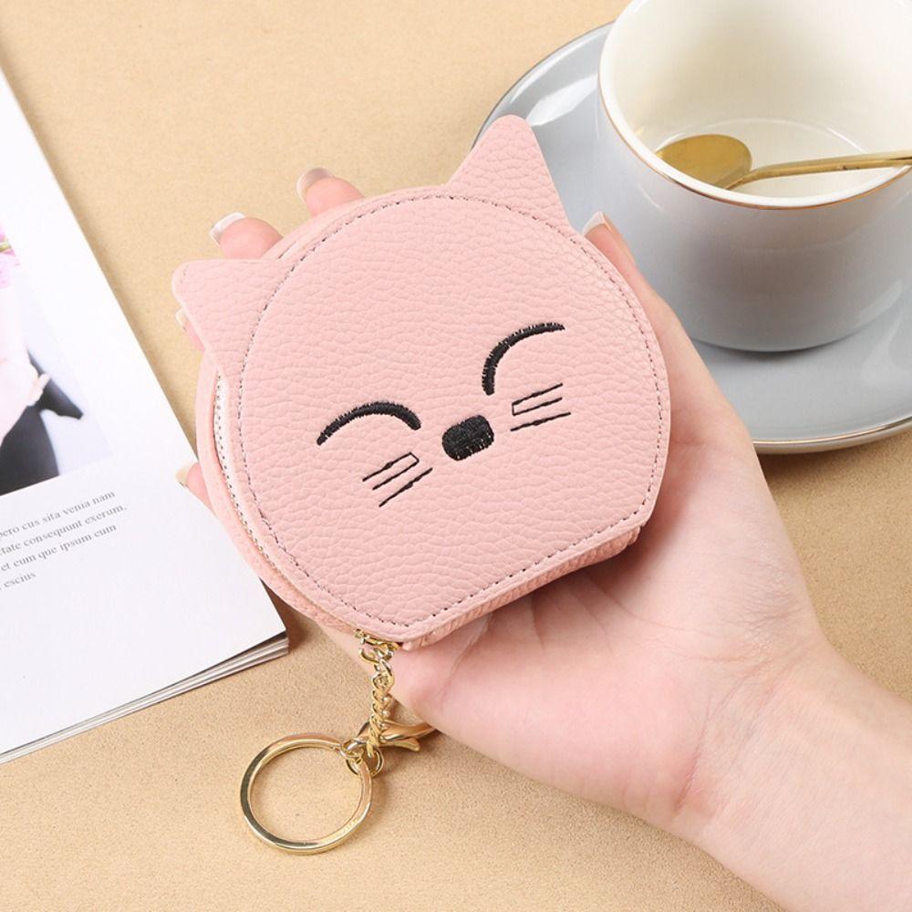 PU Leather Pu Cosmetic Bag Keychain Mini Storage Bag Practical Cat Shape Makeup Bag  Student