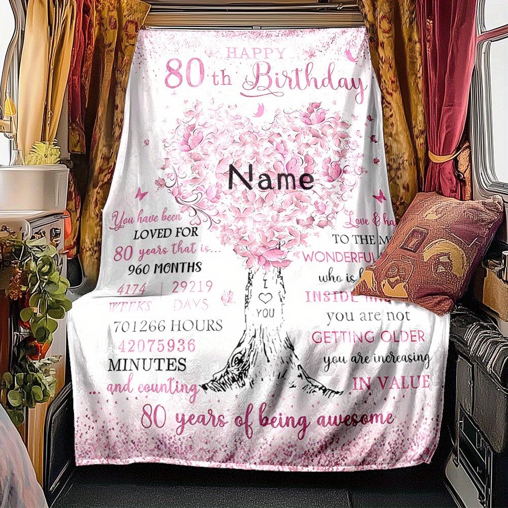 Happy 80Th Birthday Blanket Personalized Name Soft Comfortable Stylish Blanket Car Blanket Perfect For Travel Camping Outdoor Home Suitable For All
