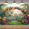 2D Fairy Tale Floral Arch Background, Enchanted Garden with Butterflies Themed Backdrop