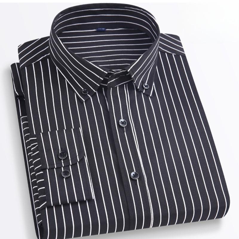 Elastisches Langarmhemd Herren Gestreiftes Slim Fit Hemd Business Casual Bügelfrei Bequem Herrenbekleidung Hemden Herren