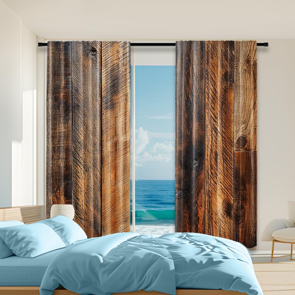 

2 pcs versatile polyester transparent curtains for home decoration Brown Wood for use in bedrooms and living rooms 100*130 Grommet Top 1pcs