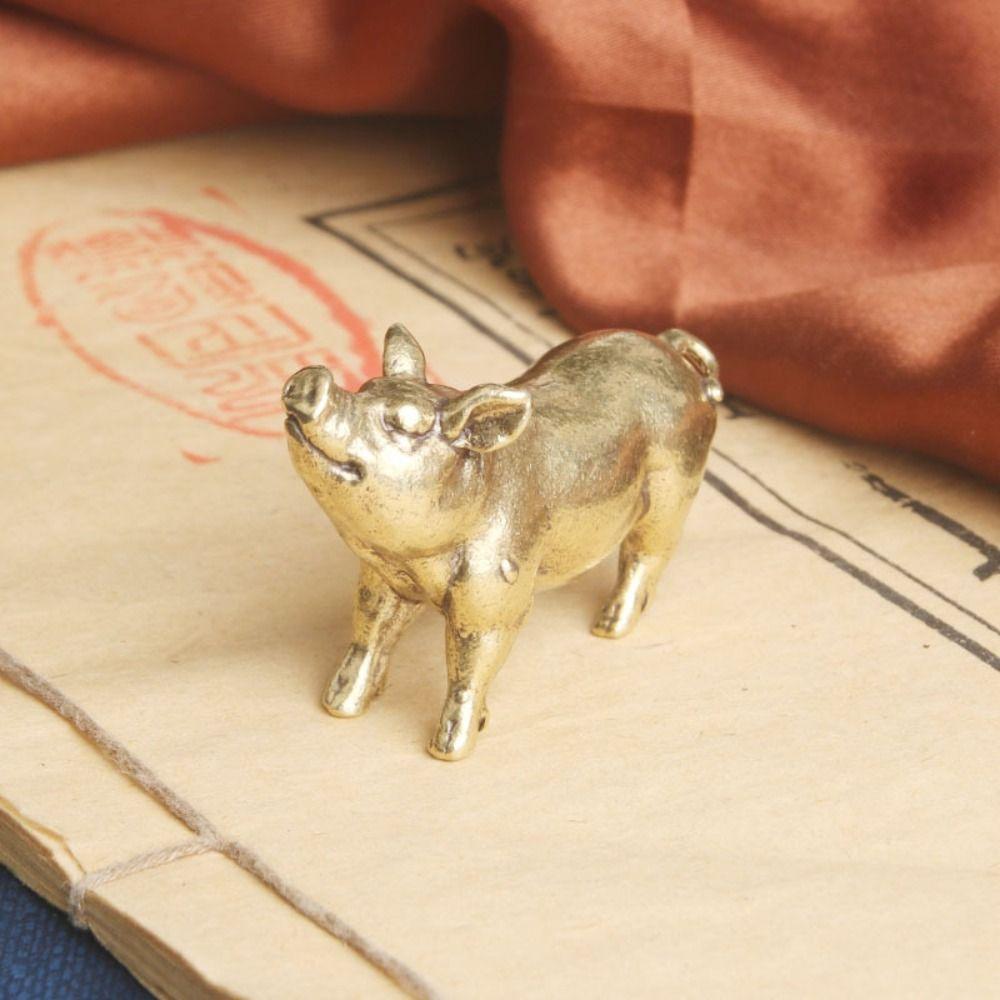 Exquisite Mini Pig Sculpture Cute Miniature Pig Statue Solid Brass Pig Figurines  Home Office Decor