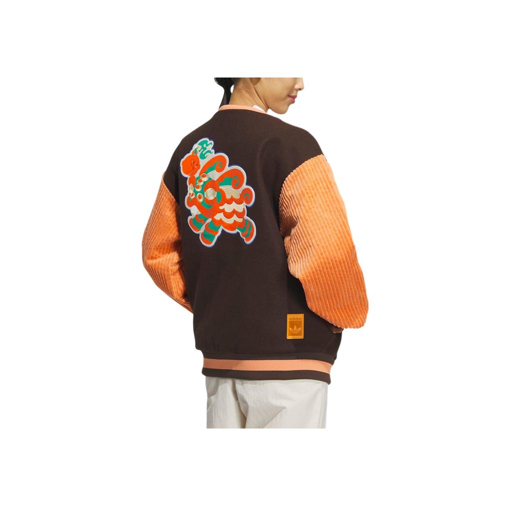 Adidas Originals X Melting Sadness Trefoil Chinese New Year Edition Cartoon Rabbit Applique Single-Breasted Baseball Jacket Unisex Outerwear HY7247