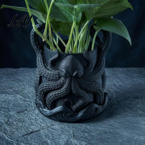Fantasy Style Plant Container 3D Printed Octopus Planter with Tray Unique Marine-Inspired Succulents Pot Novelty Sea Monsters Decor Pot Drainage