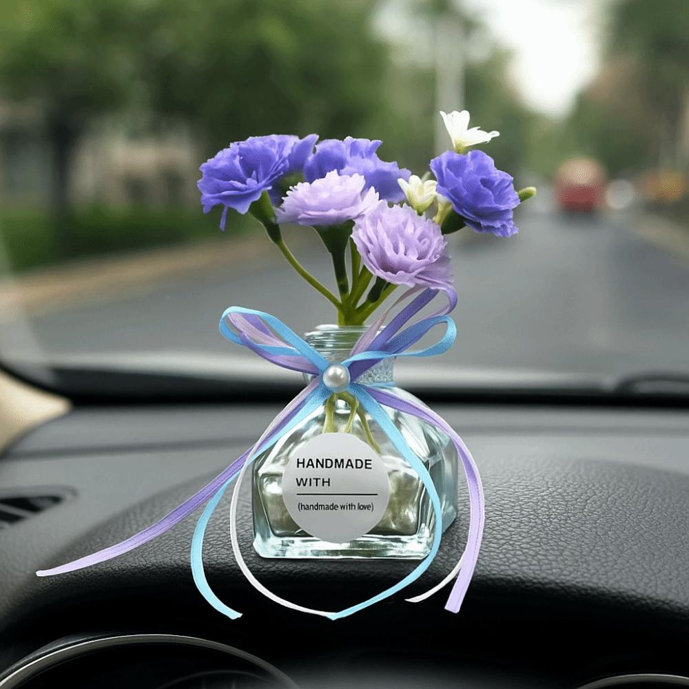 2Pcs Realistic Mini Glass Flowers Creative Car Ornaments Simulated Flowers Decoration  Wedding Decor