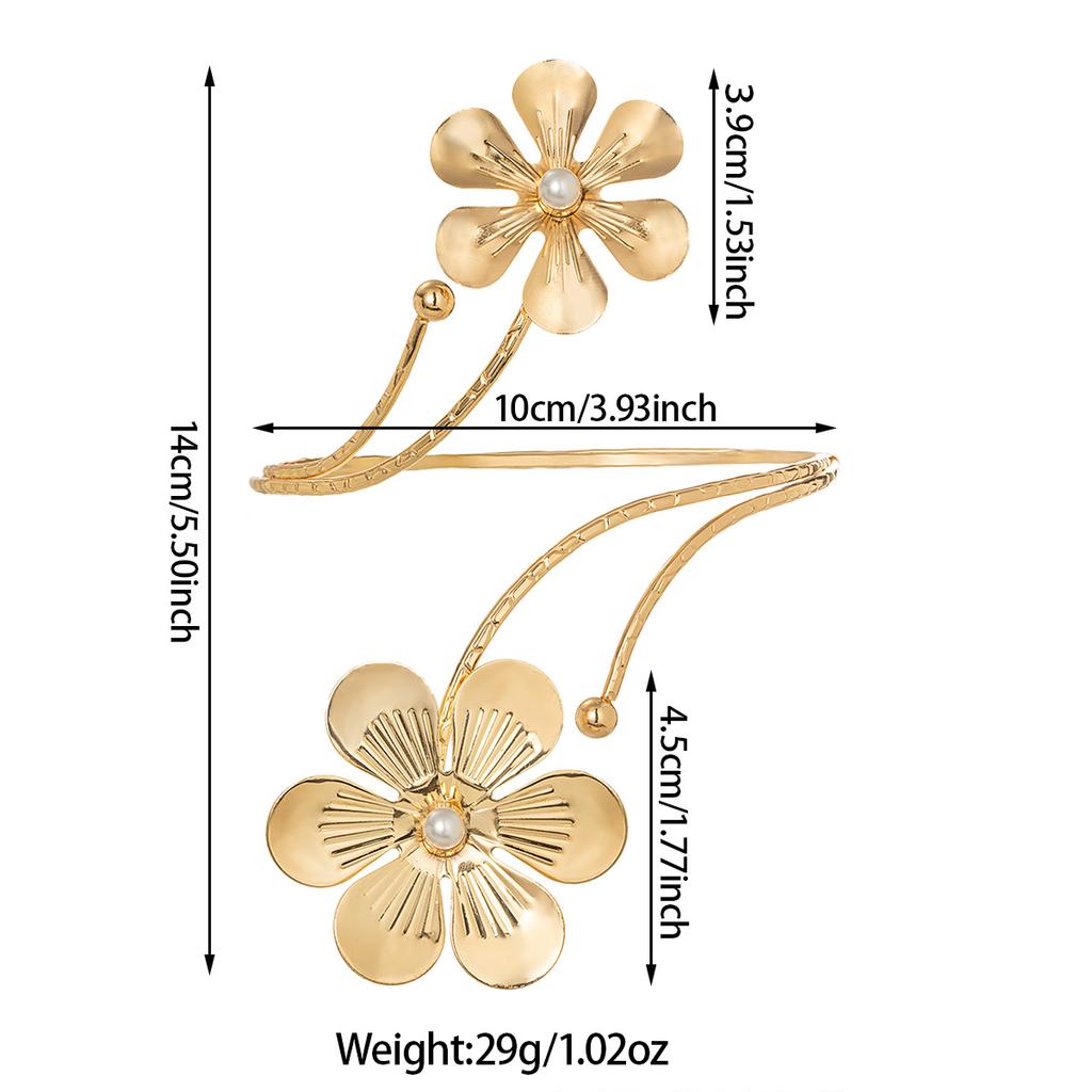 1 Piece Double Flower Imitation Pearl Open Anklet, Adjustable Summer Beach Accessory, Niche Design Ankle Ornament