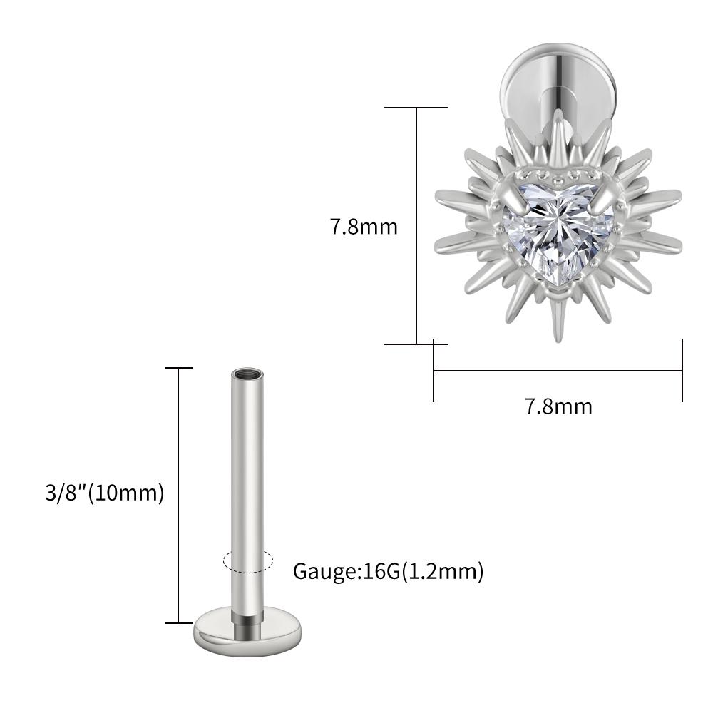 Stud Labret Flat Back Coração Quebrado ASTM F136 Titânio Right Grand 16G Argola de Cartilagem Coração CZ Piercing Helix Tragus Joia