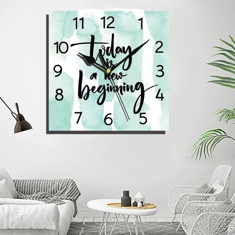 24 Cm Fashion Originality Wooden Square Wall-mounted Clock Quiet Desk Clock for Kitchen Office Living Room Study Dining Room