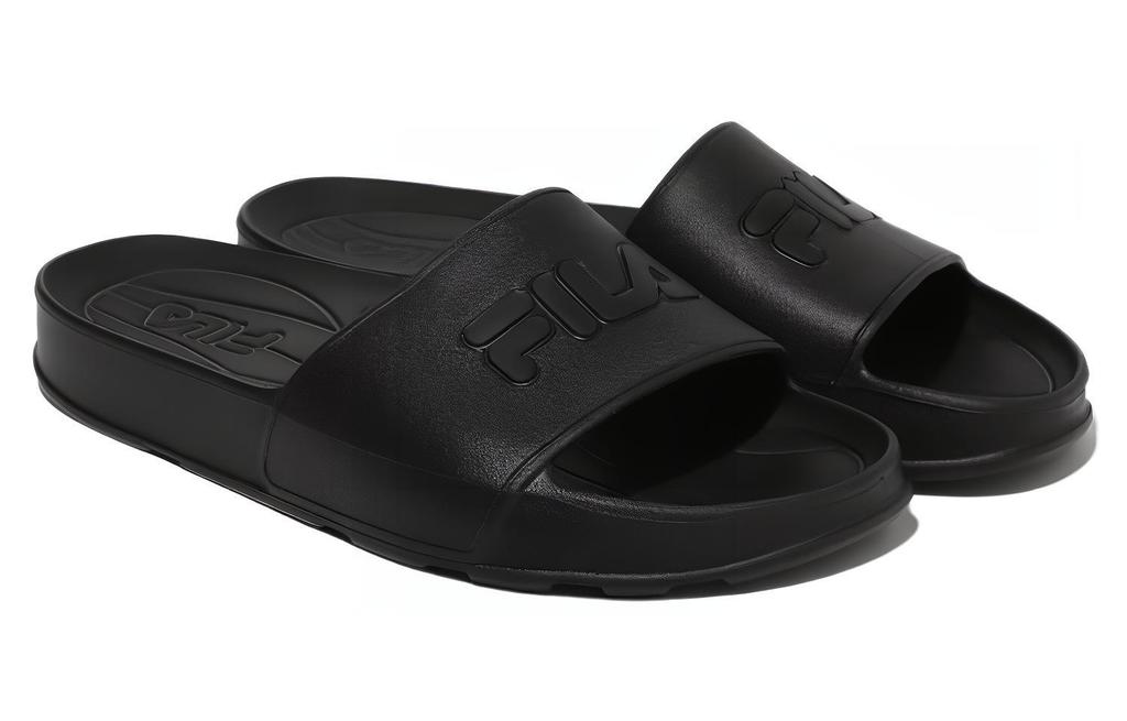 Men's Slippers FILA Slick Slide Rubber Sole Slide Slippers Unisex Black Korean Style