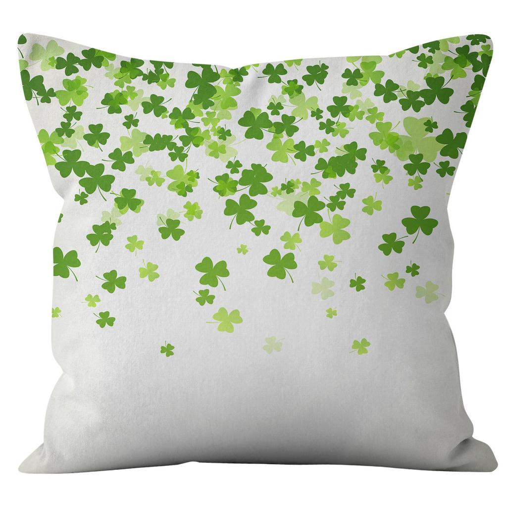Home Cushion Cover St. Patrick's Day Pillowcase Four-leaf Clover Plaid Sofa Cushion Cover