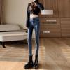 Women's Light-Colored High-Waist Korean Skinny Jeans, Spring/Summer, Slim-Fit, Elastic, Nine-Point Length
