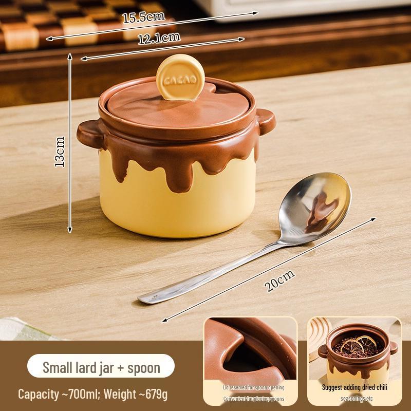 Creative Honey Ceramic Seasoning Jar Set with Lid & Spoon – Heat-Resistant Salt, Lard, Chili Oil Storage Jars