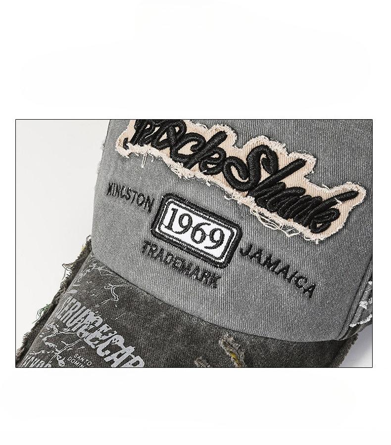 Retro hard peaked hat, big headband, big brim, hip-hop street photography, trendy sun hat, men's and women's embroidered letters, big brim