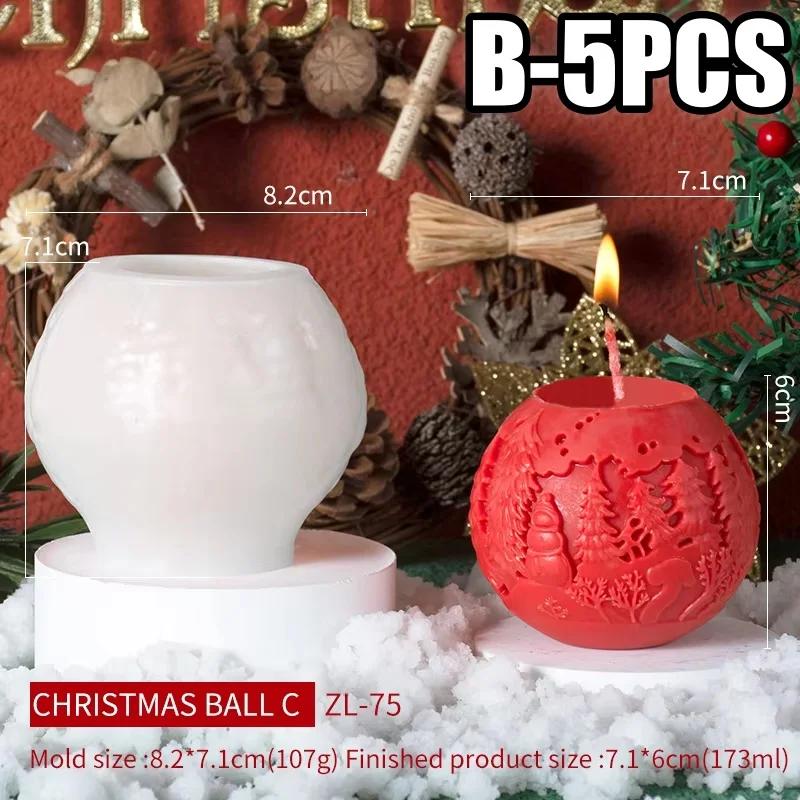 2025 New 3D Christmas Ball Candle Silicone Mold Reindeer-Patterned Silicone Christmas Ball Make Candles Mold Handmade Home Decor