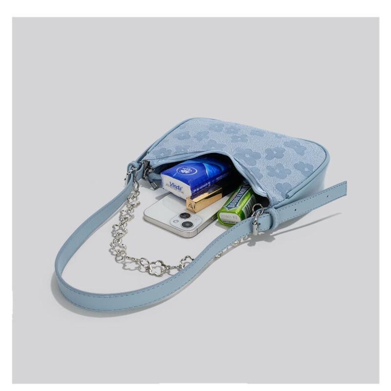 French Style High-quality Shoulder Bags Fashion Leather Women's Chain Underarm Bags Casual Ladies Flower Printing Small Handbags