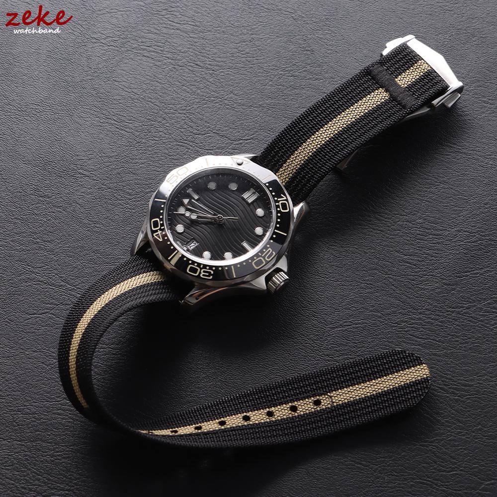 Ribbed Nylon Watch Band 20mm for Omega Diving Watch Strap Folding Buckle Bracelet Loop Military Washable Blet for Men Watchbands