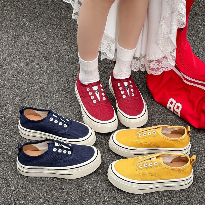 Leather one-pedal white shoes heightened platform casual canvas shoes women's spring and autumn new round head sports shoes