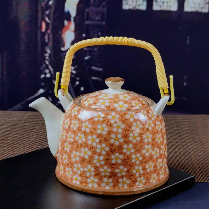 Ceainic din porțelan de uz casnic Oală din ceramică de mare capacitate cu apă rece Oală mare din porțelan, albastru și alb, cu mâner cu buclă