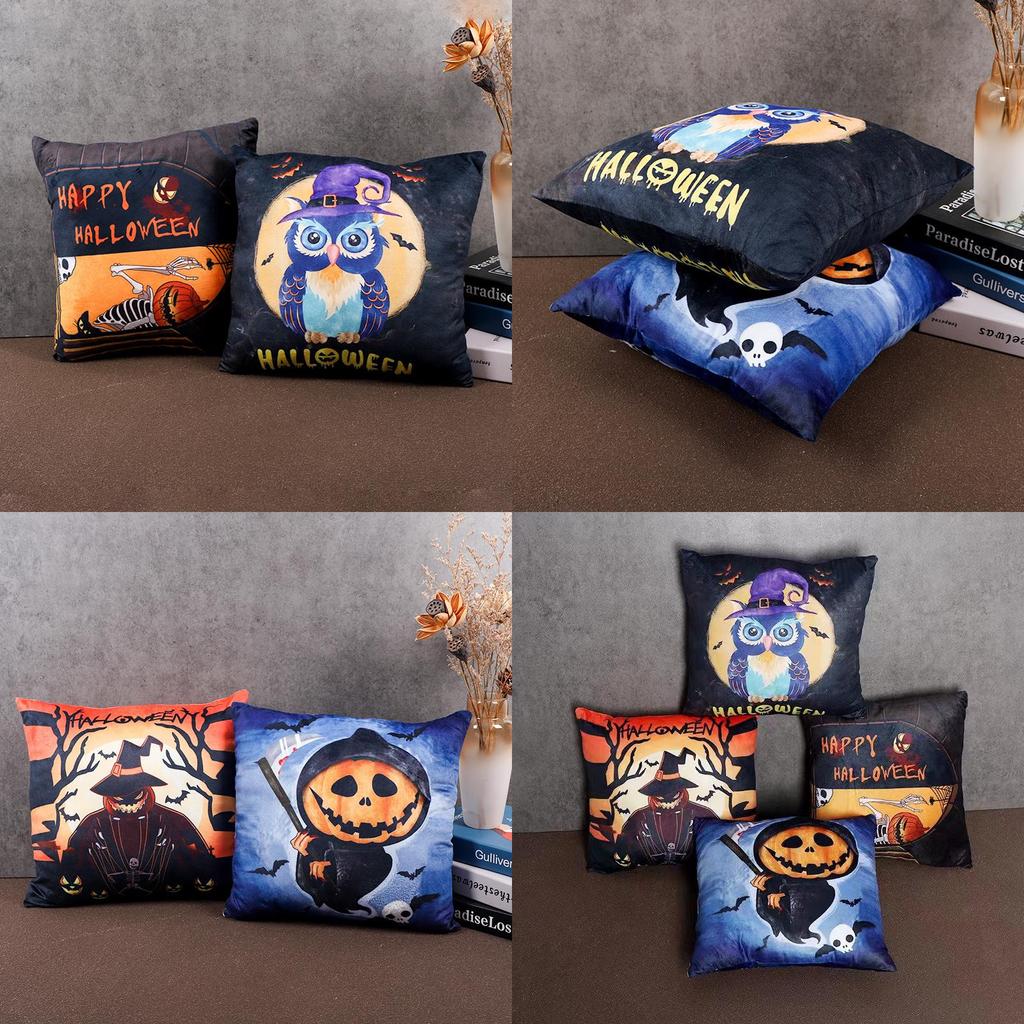 Double-sided Printed Plush Pillow Toy For Halloween Decoration Cartoon Character Style 40cm*40cm Lightweight