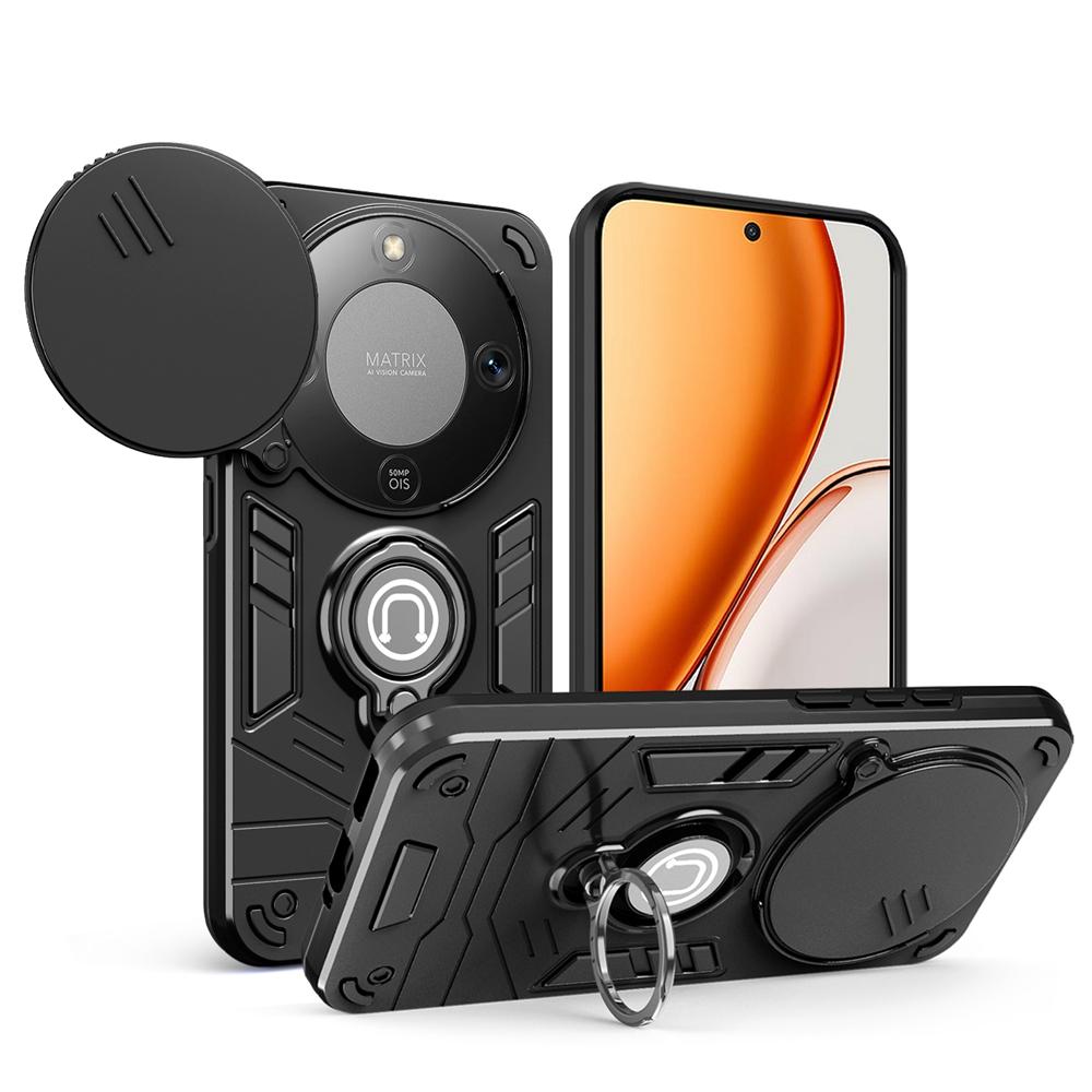 KEYSION Shockproof Armor Case for HONOR X9d 5G Camera Lens Protection Ring Stand Phone Back Cover for Huawei Magic 8 Lite 5G