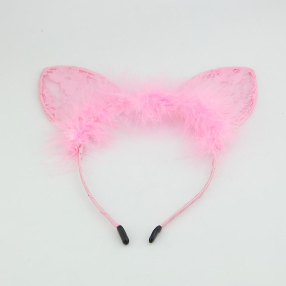 1Pc Cat Ears Feathers Lace Fox Ears Headbands Women Cute Costume Kids Hairbands Dance Party Headwear Hair Accessories