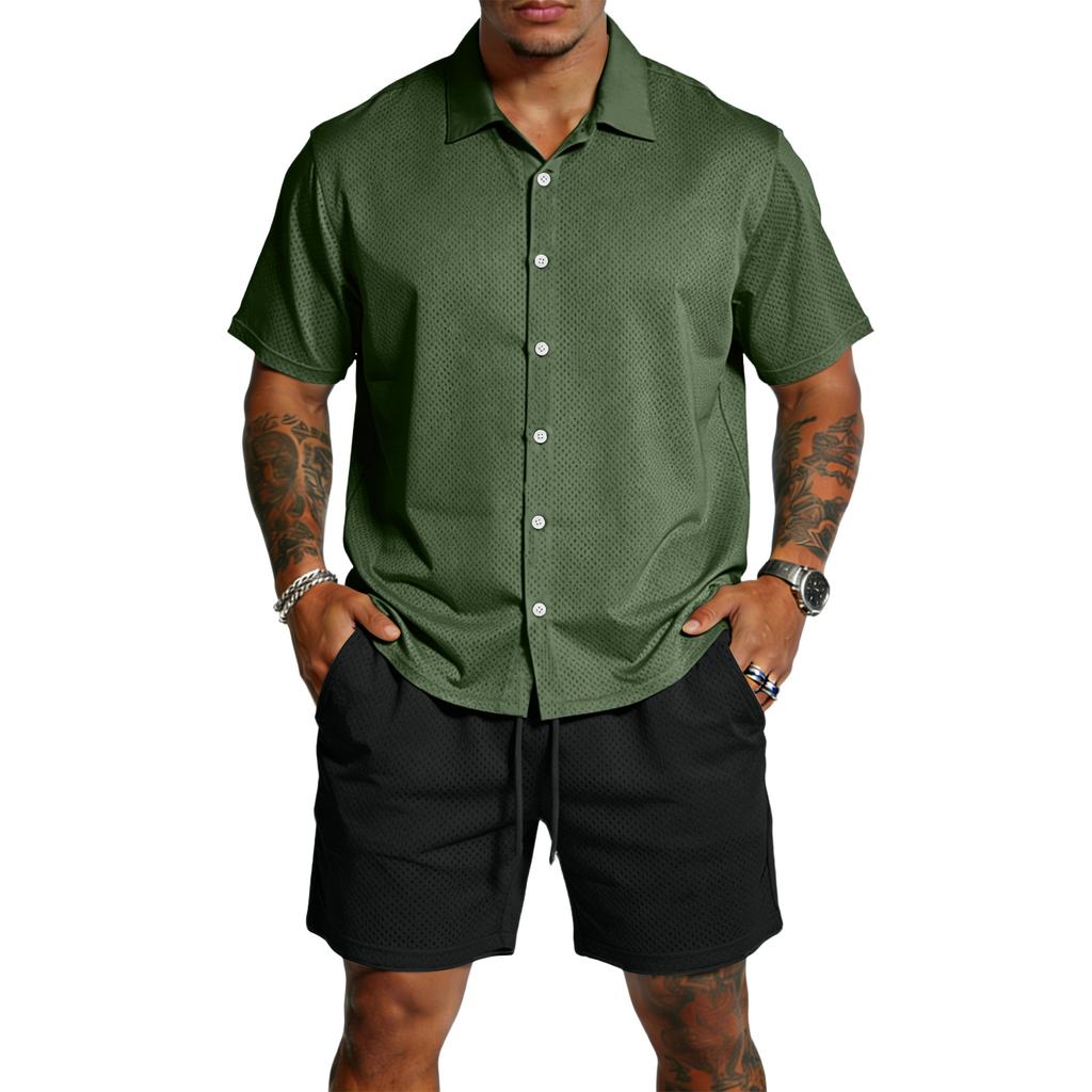 Men's Casual Lightweight Breathable Short-Sleeve Shirt And Shorts Set