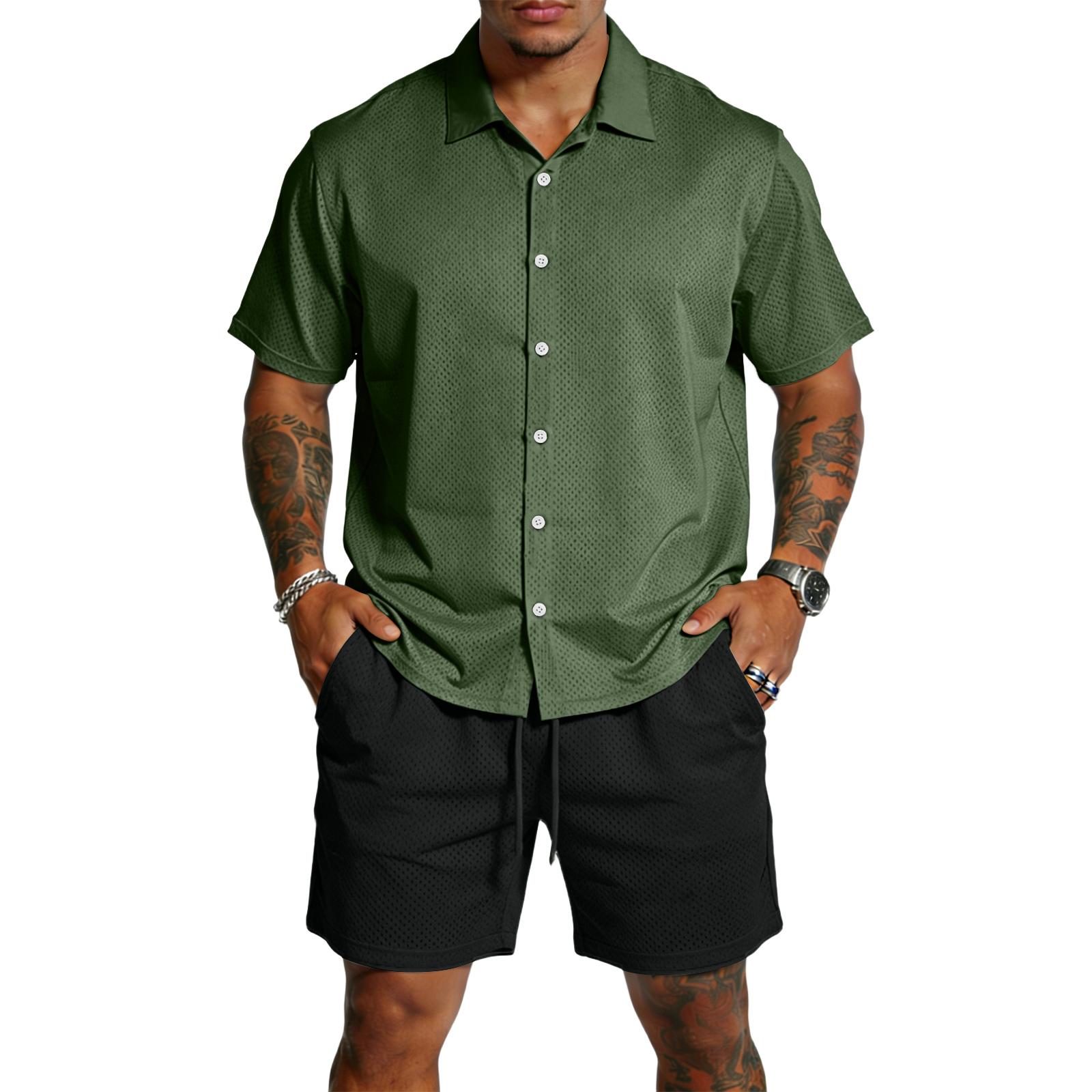 

Men Short Sleeve Button Down Casual Shirt Classic Fit Lightweight Breathable Fabric Suitable for Daily Wear and Outdoor Activities L армия зеленый