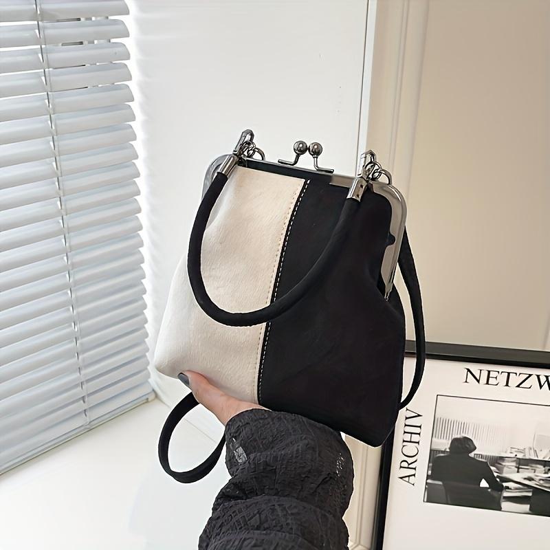 Retro-style color-blocked handbag/crossbody bag with adjustable shoulder strap, suitable for everyday use, and a perfect gift.