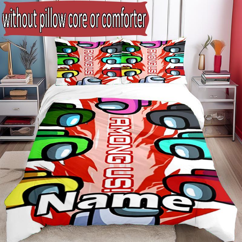 3pcs Duvet Cover Set (1*Duvet Cover + 2*Pillowcase, Without Core), Custom Name Among Us Pattern Bedding Set, Home Bedroom Decor Gift