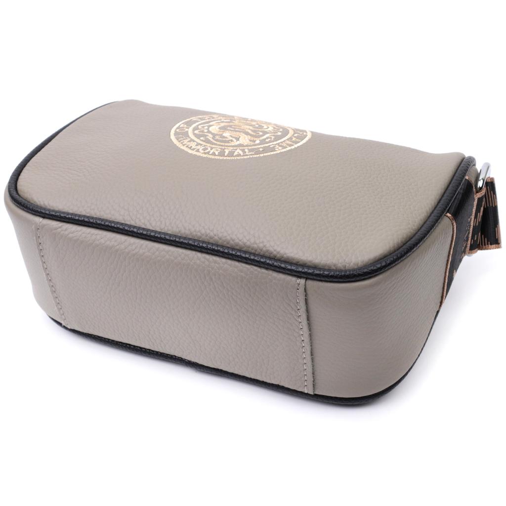 Beautiful Women's Bag with Embroidery On the Front Side Made of Genuine Leather Vintage 22626 Gray